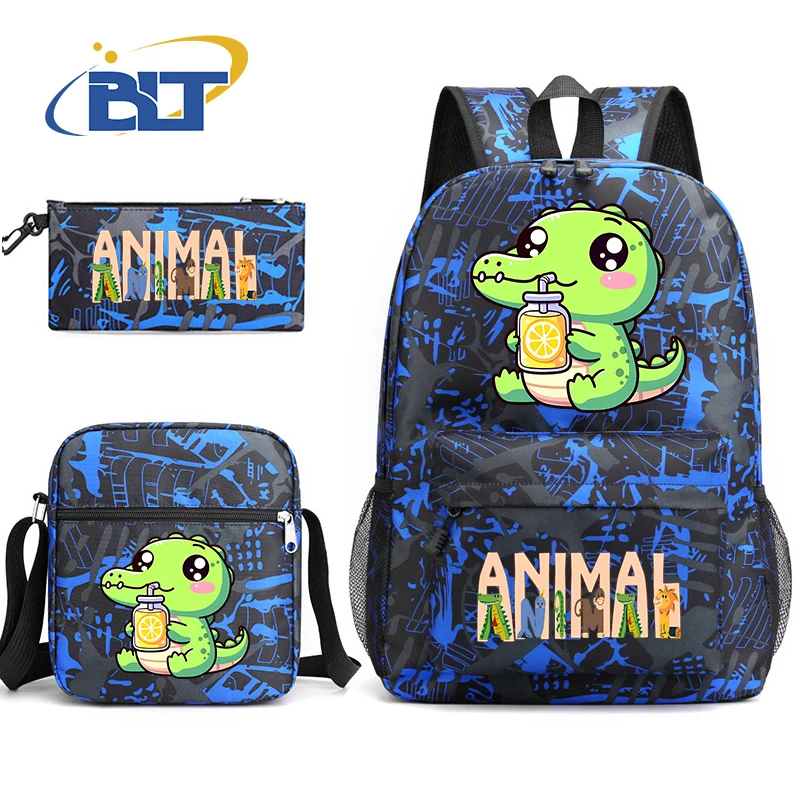 Cute Fruit Animal Print Student Backpack Set, Youth Shoulder Bag, Lápis Bag, Presente para crianças, 3 pcs