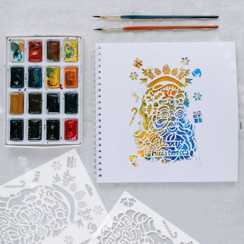 YOMDID 12 قطعة قوالب تزيين رسم عيد الميلاد DIY أنماط متعددة رذاذ اللوحة استنسل الديكور صنع الملحقات
