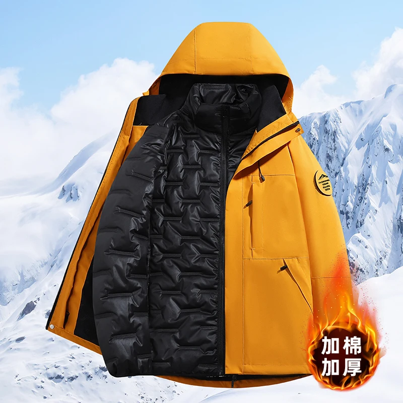 

A couple's set of three-in-one hooded cotton jackets, thickened cotton clothes, warm and fashionable zipper windbreakers