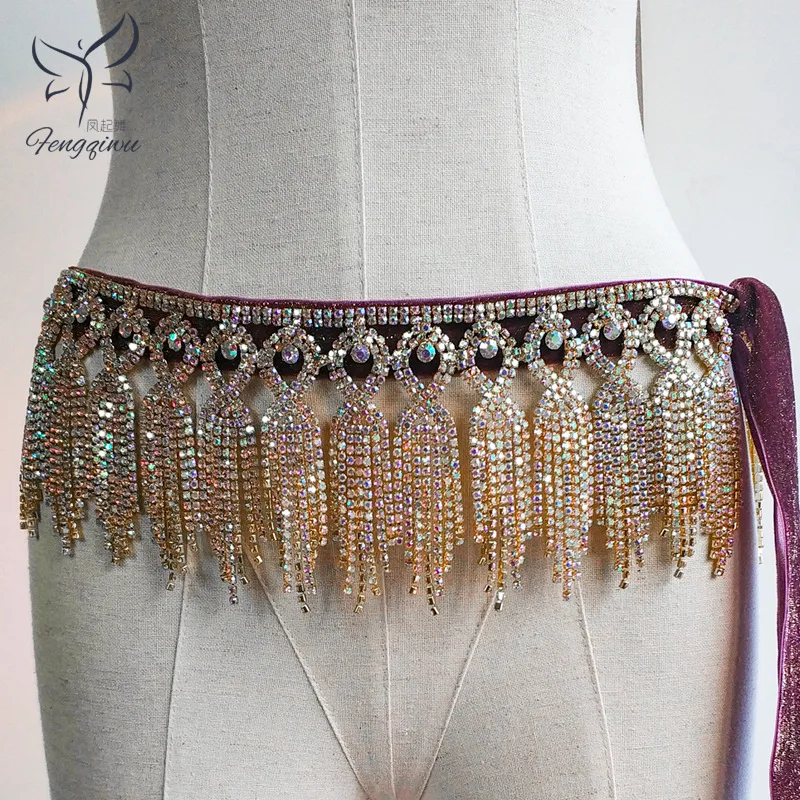 Customized Belly Dance Belt Waist Chain Water Diamond Tassel Diamond Chain Practice Practice Performance Accessories