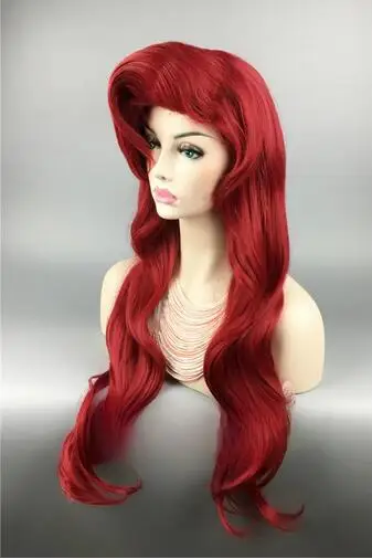 Peluca ondulada sintética rizada de cuerpo rojo de La Sirenita, peluca de Cosplay de princesa Ariel, disfraz de juego de rol, 70cm