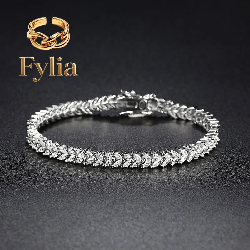 Fylia Jewelry   Luxury Solid Platinum PT950 Horse eye diamond moissanite wheat ear women's bracelet ins niche design