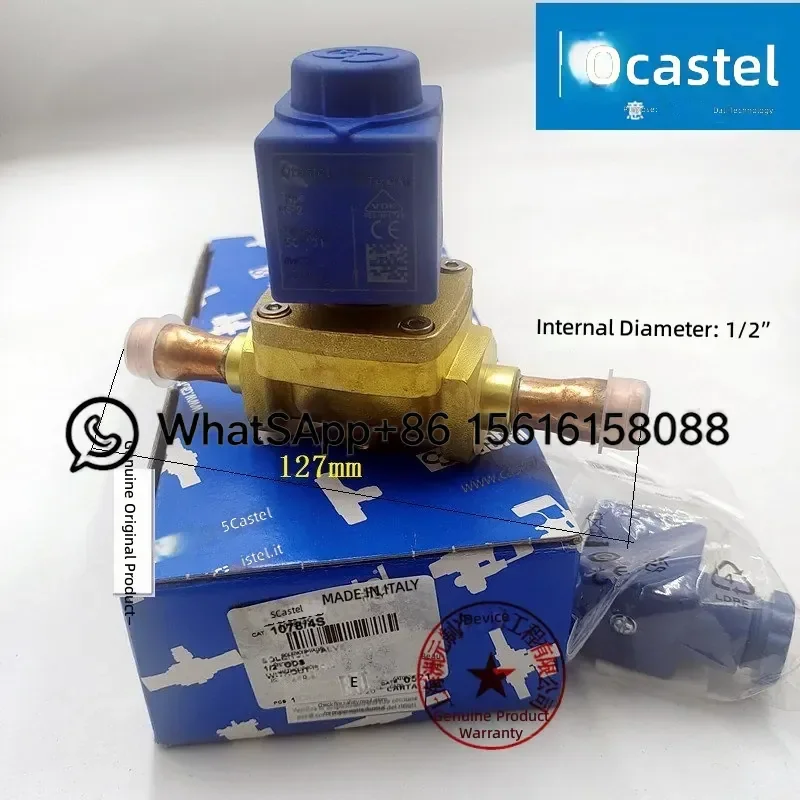 Castel Solenoid Valve for Cold Storage Chiller Refrigeration System Compatible with 1078/4 1078/5 1098/7 HF2 Coil Assembly