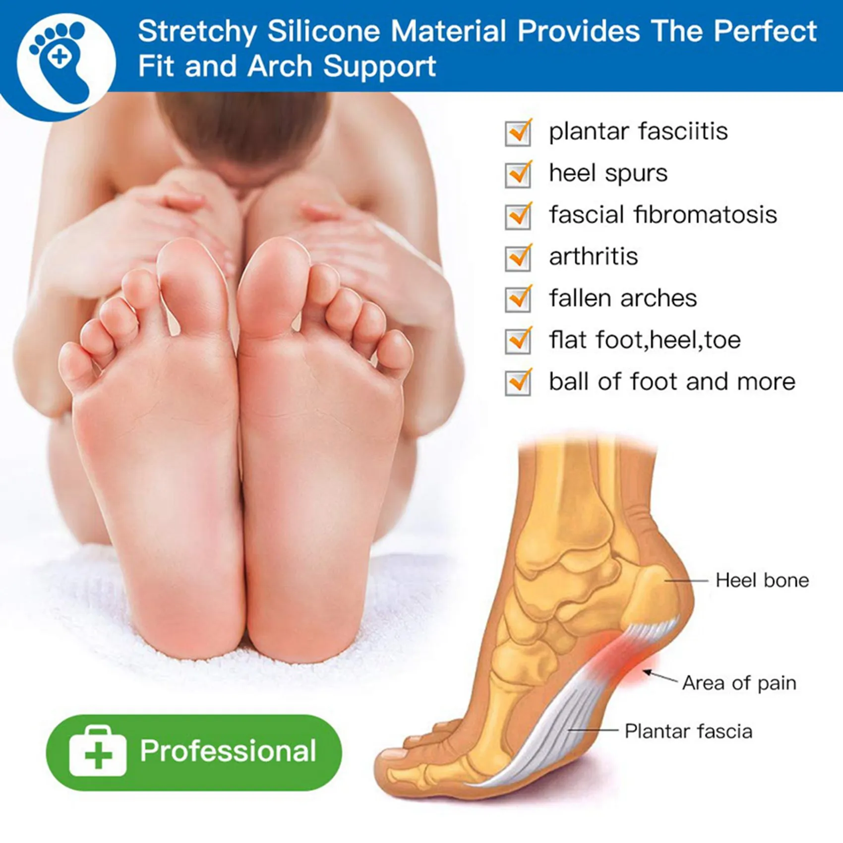 

CYGJ-Gel Arch Support Set, 8 Pairs Plantar Fasciitis Sleeves/Shoe Insoles For Flat Feet, Reusable Soft Silicon Arch Sleeves