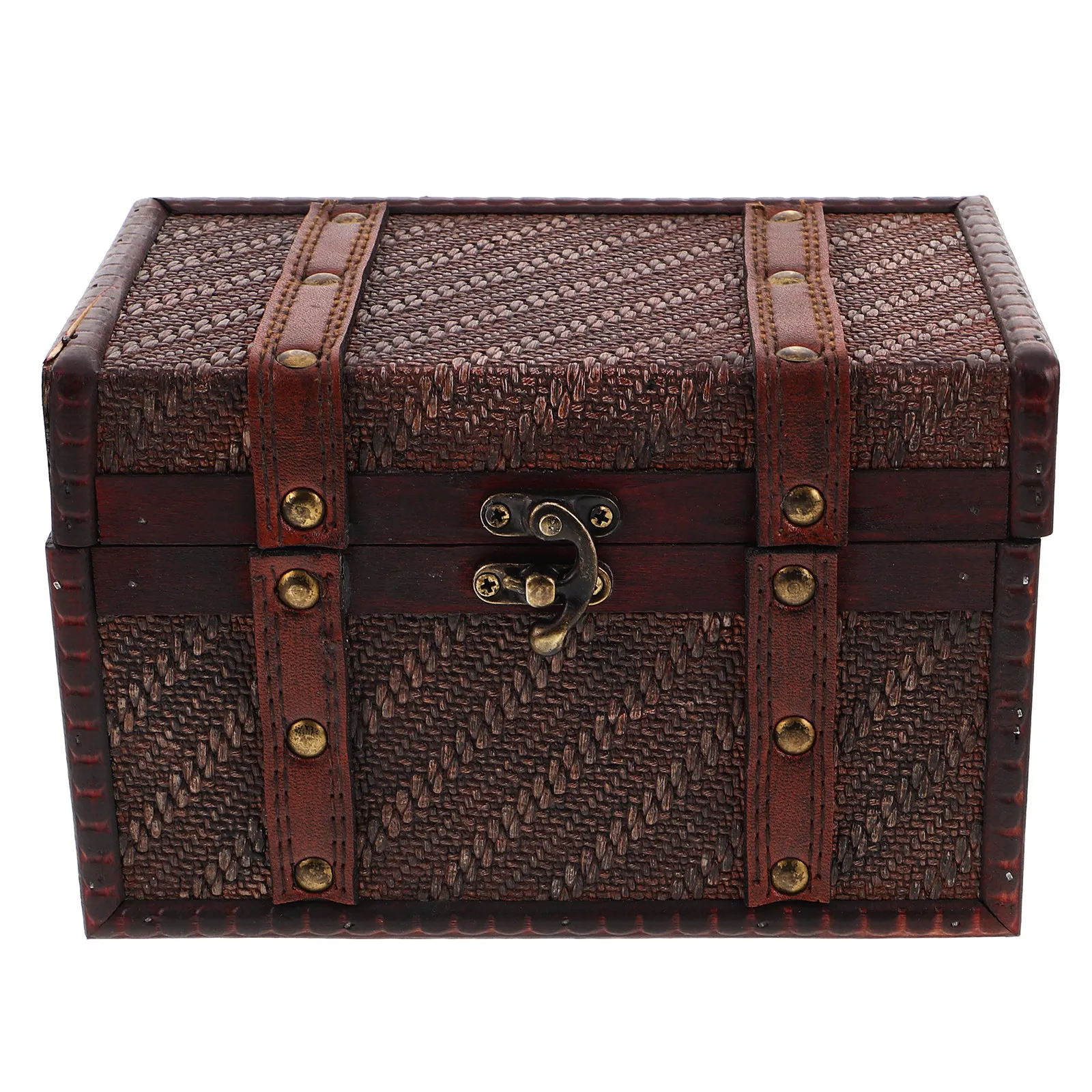 

Wood Treasure Chest Wooden Jewelry Box Woven Texture Vintage Decorative Keepsake Case Trinket Holder Organizer Desktop Storage