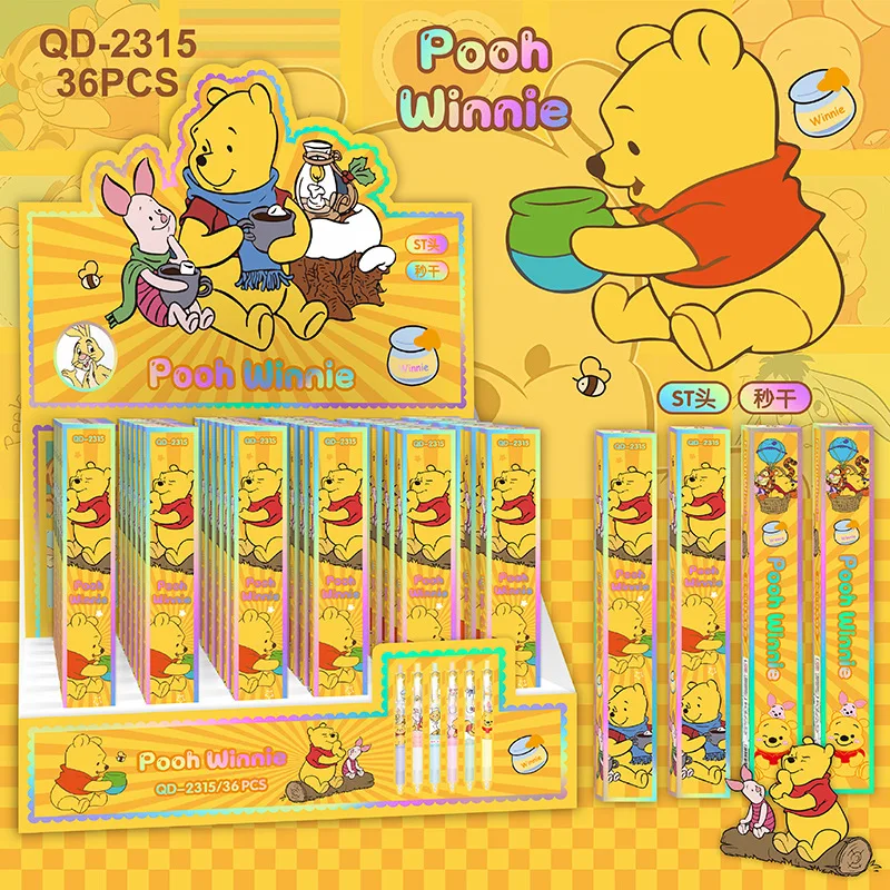 Imagem -02 - Disney Pooh Urso Imprensa Gel Canetas Ferramenta de Aprendizagem do Aluno 0.5 Black School Office Supply Presente Atacado Papelaria Kawaii 18 Pcs 36 Pcs