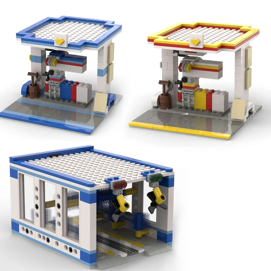 

MOC Urban Street View Gas Station Model Building Blocks Kit Automatic Car Wash Shop DIY Assembly Toys Small Bricks Holiday Gift