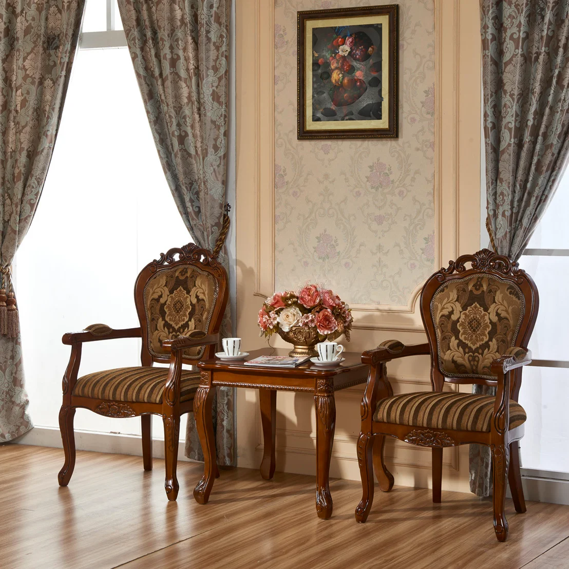 wholesale popular America luxury antique nordic wooden carved back wood dinning chair for dining table