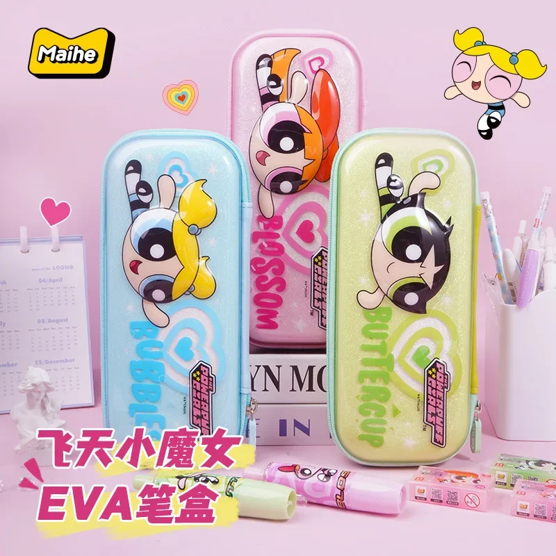 

The Powerpuff Girl Genuine Eva Pencil Case 3 Layer Large Capacity Classified Organized Pencil Box Student Stationery New Hot