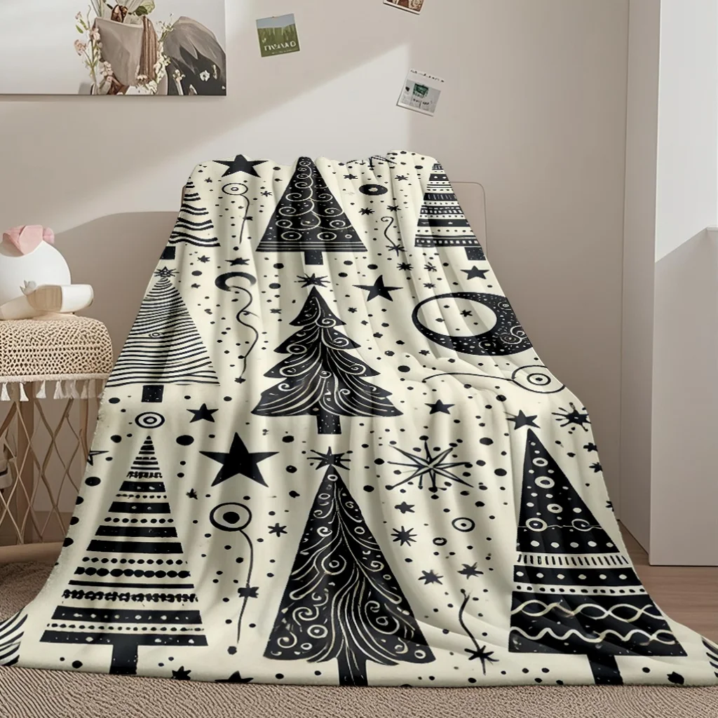 Christmas Tree Starry Sky Flannel Nap Blanket,2D Digital Print All Season Multi-use Throw for Sofa Bed Office Picnic Home Travel