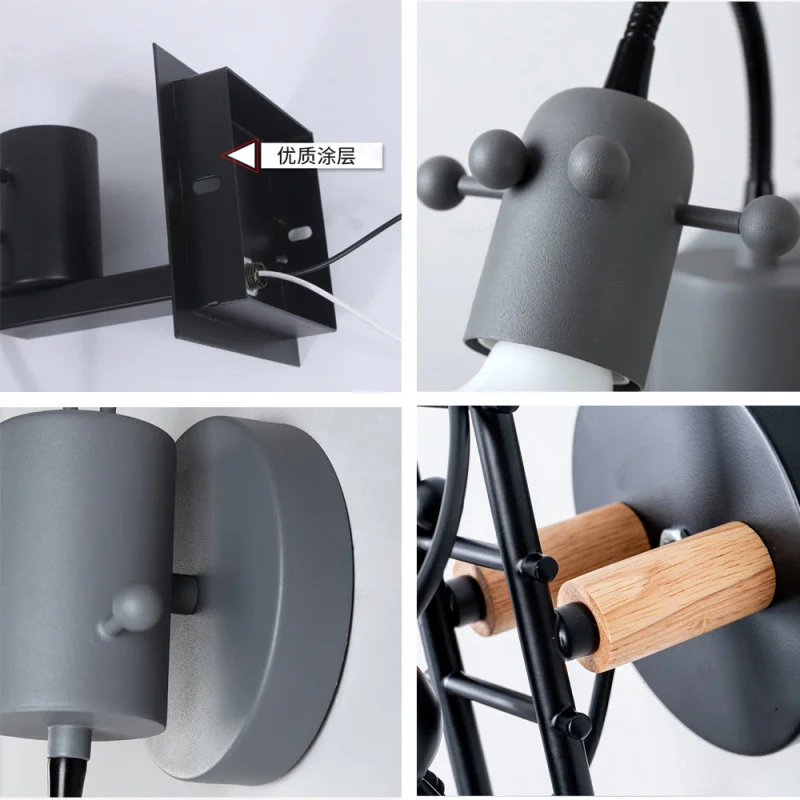 Nordic Creative Cartoon Character Wall Lamp, Bedroom Bedside Lamp, Wrought Iron Children'S Room Decoration Art