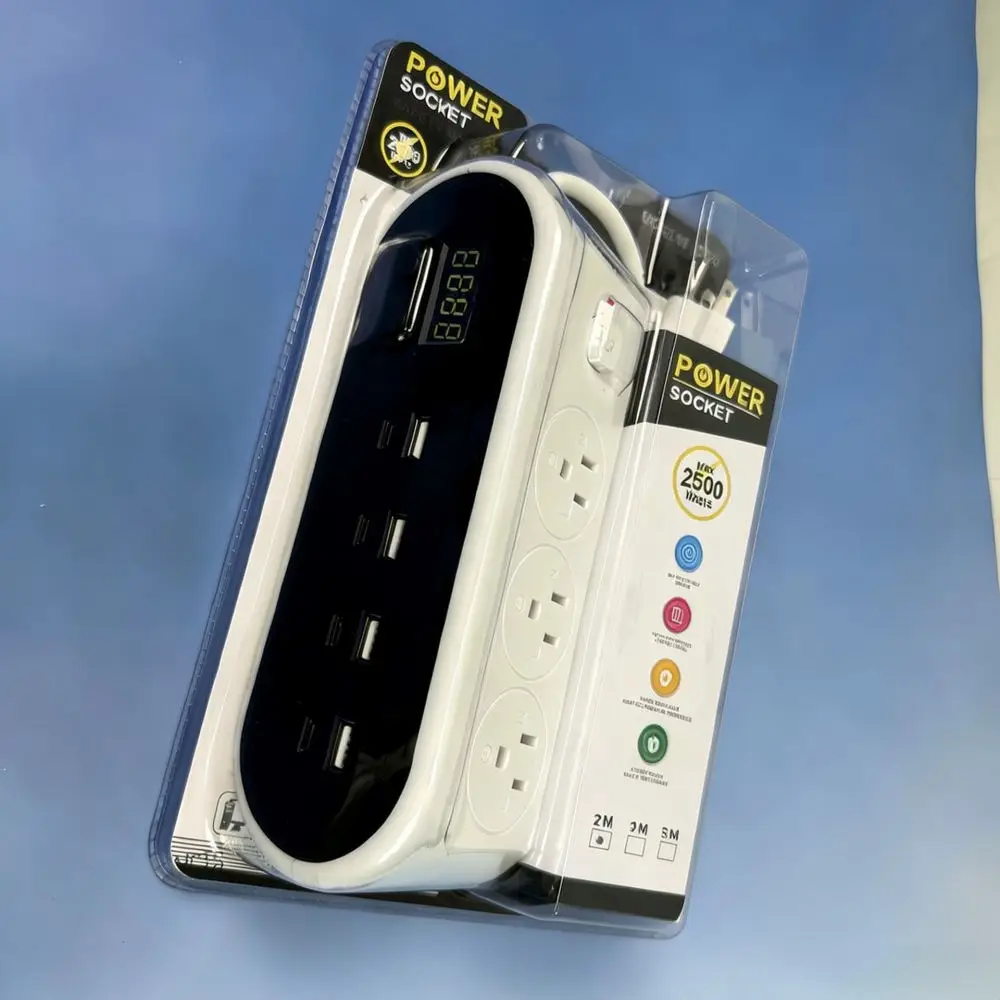 Desktop Power Strip Universal Outlet With Digital Display And Quad Type C Ports Smart Rapid Charging Station Adapter