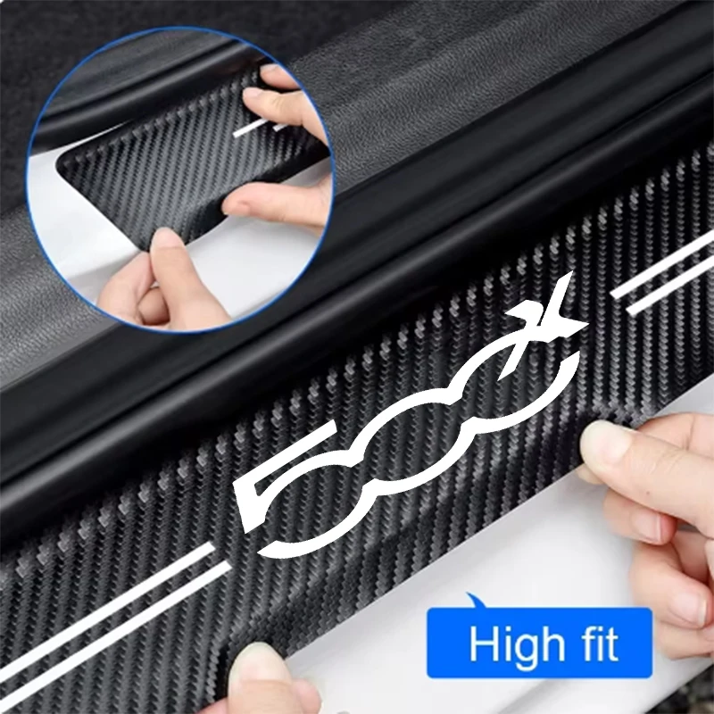 For FIAT 500X Car Door Sills Scuff Plate Threshold Protector Interior Imitation Carbon Fiber Sticker Accessories