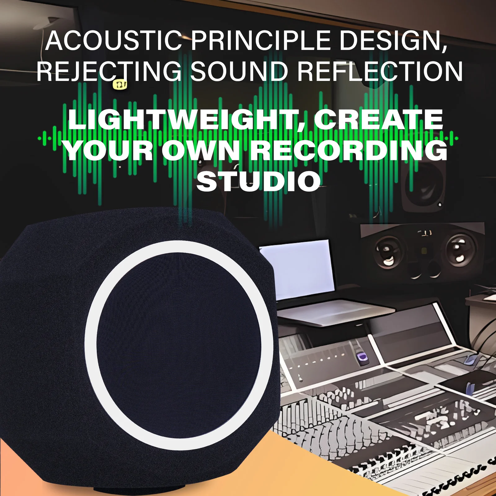 Microphone Windscreen Pop Filter with Mic Stand&Phone Holder,Recording Shield，Mic Isolation Ball Sound-Absorbing Foam view 3
