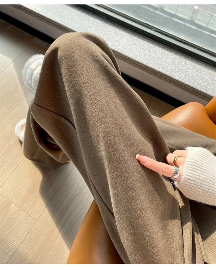 2023 Autumn and Winter New Wool Blended Wide-Leg Pants Straight Mopping Pants High Waist Slim Lengthened Casual Pants for Women