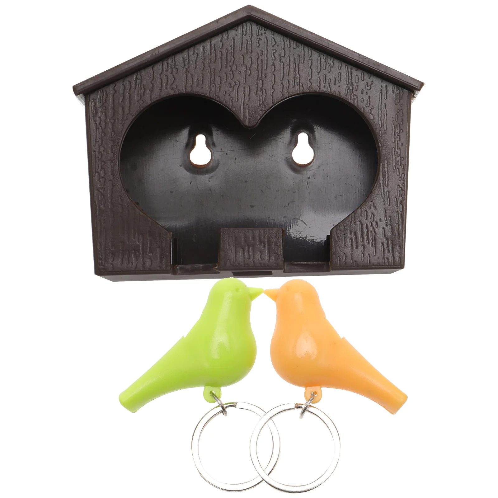 Birdhouse Key Holder Ring Fob Hooks with Yellow Green Decorate Sparrow Keychain