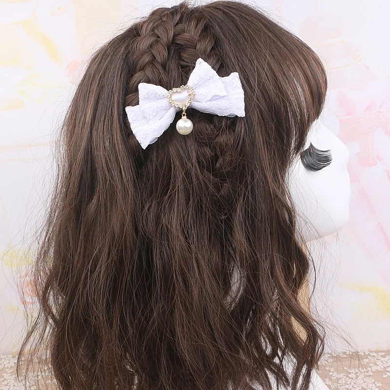 Kawaii Lolita Barrettes Jirai Ke Headdress Two Pieces Sweet Cute Japanese Lace Bow Hairpin Side Clip Akcesoria do włosów dla kobiet — zdjęcie 3