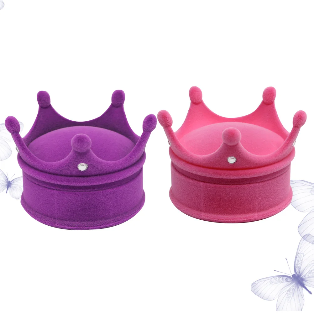 

2pcs Fashion Jewelry Box Crown Shaped Earring Case Ear Storage Box Wedding Jewelry Gift Holder (Rosy + Purple)
