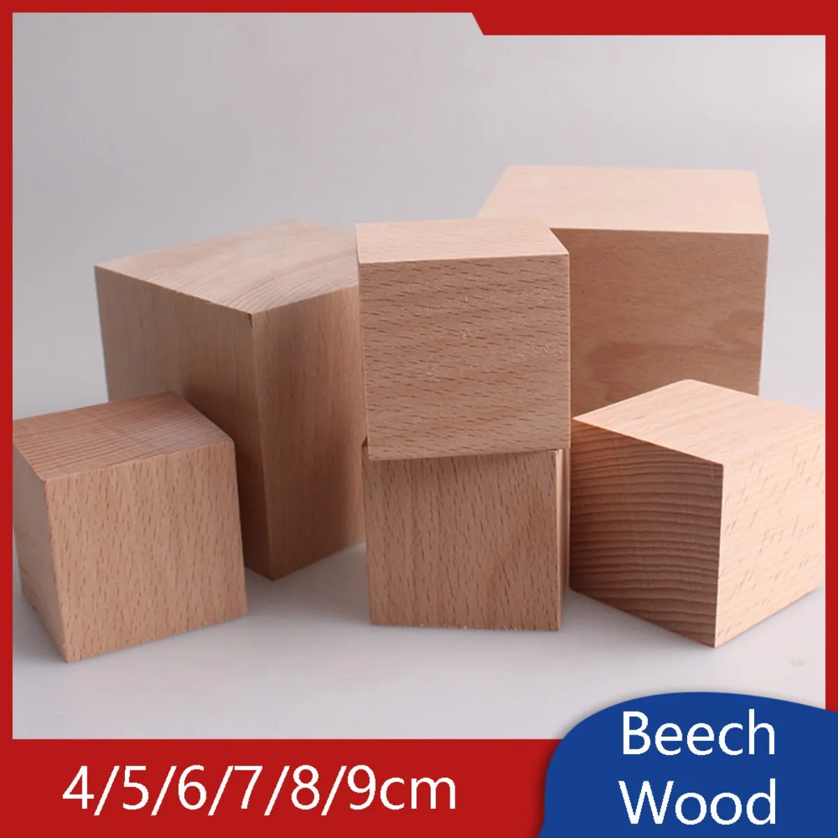 Solid Wooden Blocks Cubic Beech Wood Carving DIY Product Base 4cm 5cm 6cm 7cm 8cm 9cm