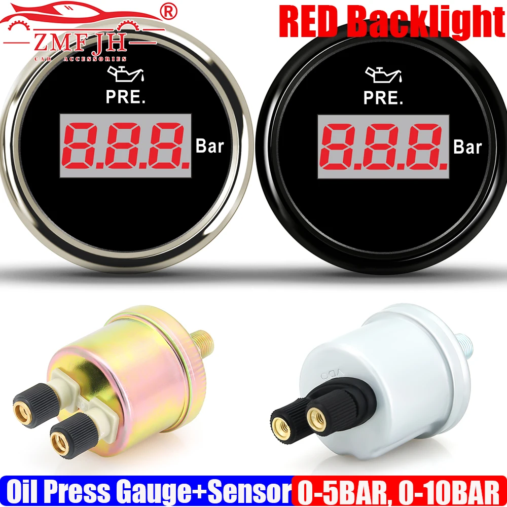 

Red LED Digital 0-5BAR,0-10BAR 52MM Oil Pressure Gauge with Press Sensor 1/8NPT for Universal Marine Boat Yacht Auto Car 12V24V