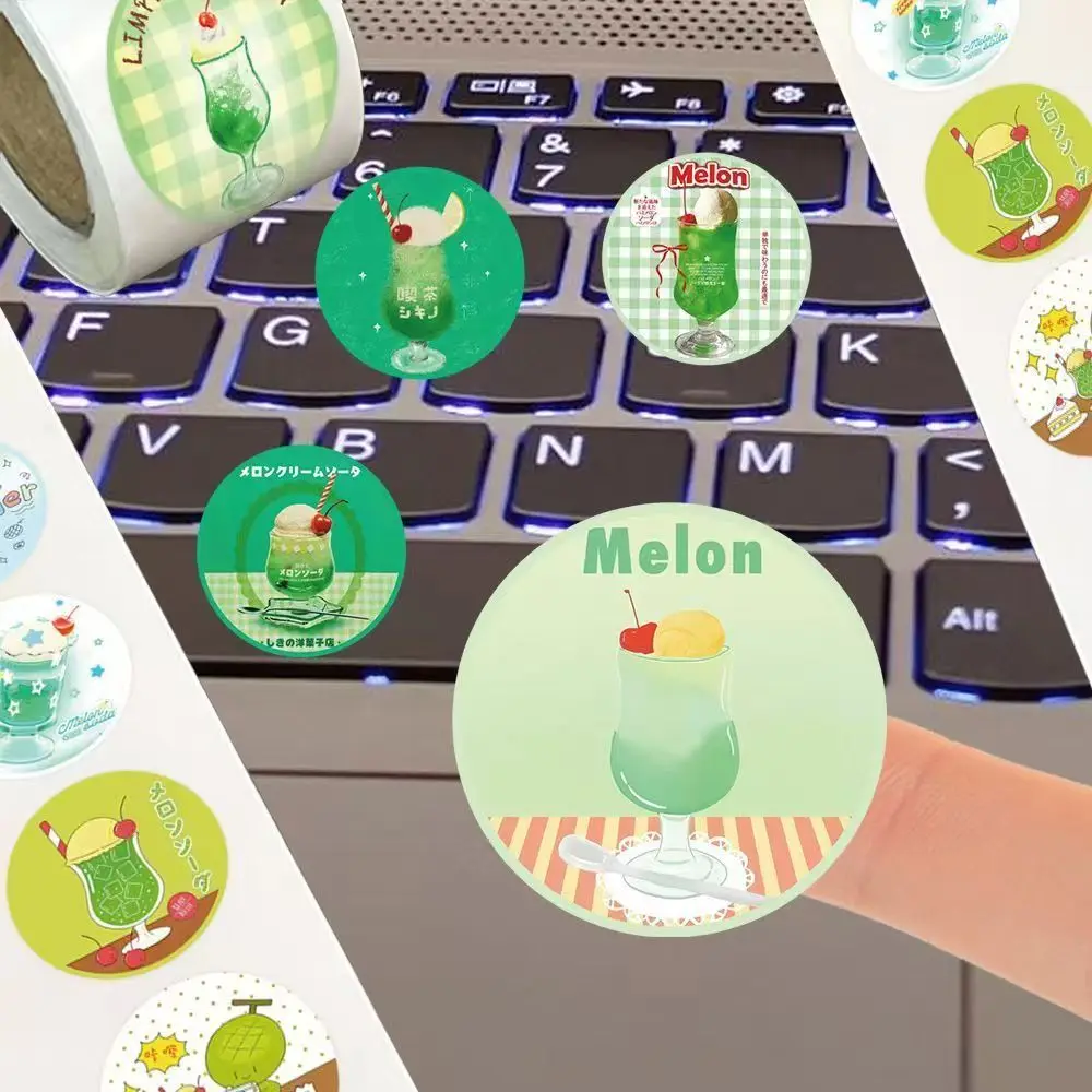 500Pcs Ins Summer Melon Soda Round Roll Stickers Vintage Showa Cartoon Self Adhesive Packaging Seal Decorative Labels view 4