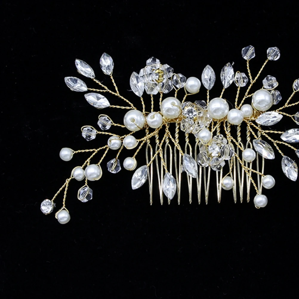 

Pearl Comb Wedding Headpiece Headgear Women Hairpin Bridal Golden Bride Insert Headdress