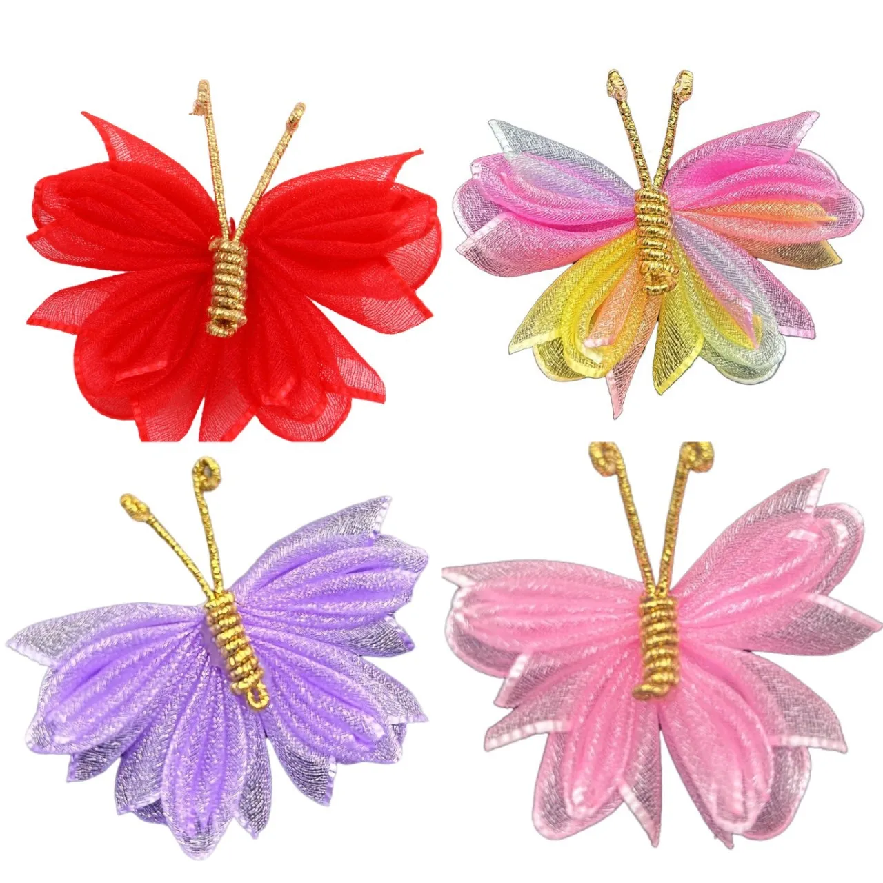 10 stks Drie-tiered met Diamant Versieringen Vlinder Applicaties 3D 5 CM Chiffon Vlinder Haaraccessoires DIY Naaien Craft