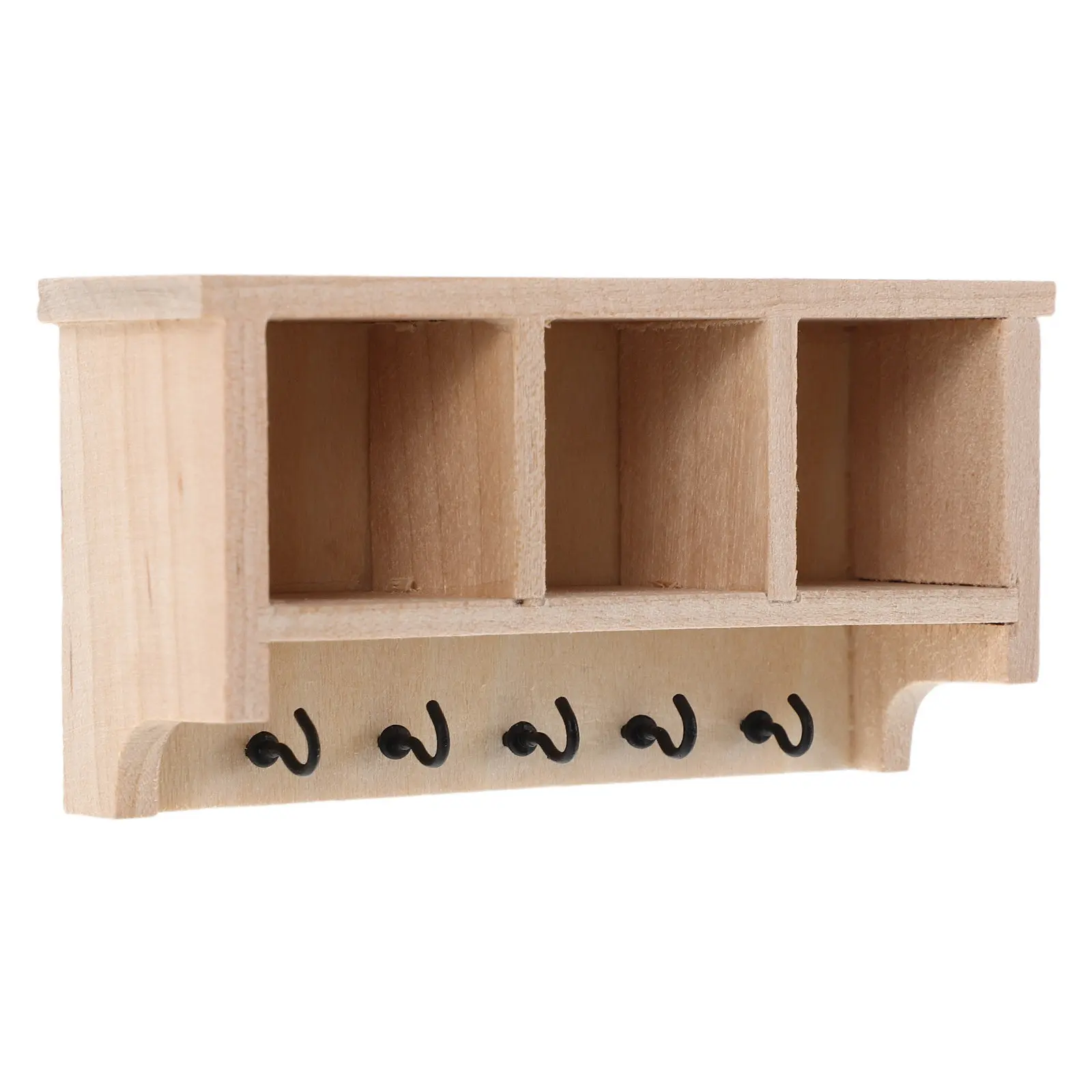 

Miniature Dollhouse Shelving Unit 1:12 Scale Unfinished Wooden Wall Shelf With Hooks For Mudroom Nursery Hallway Storage Rack