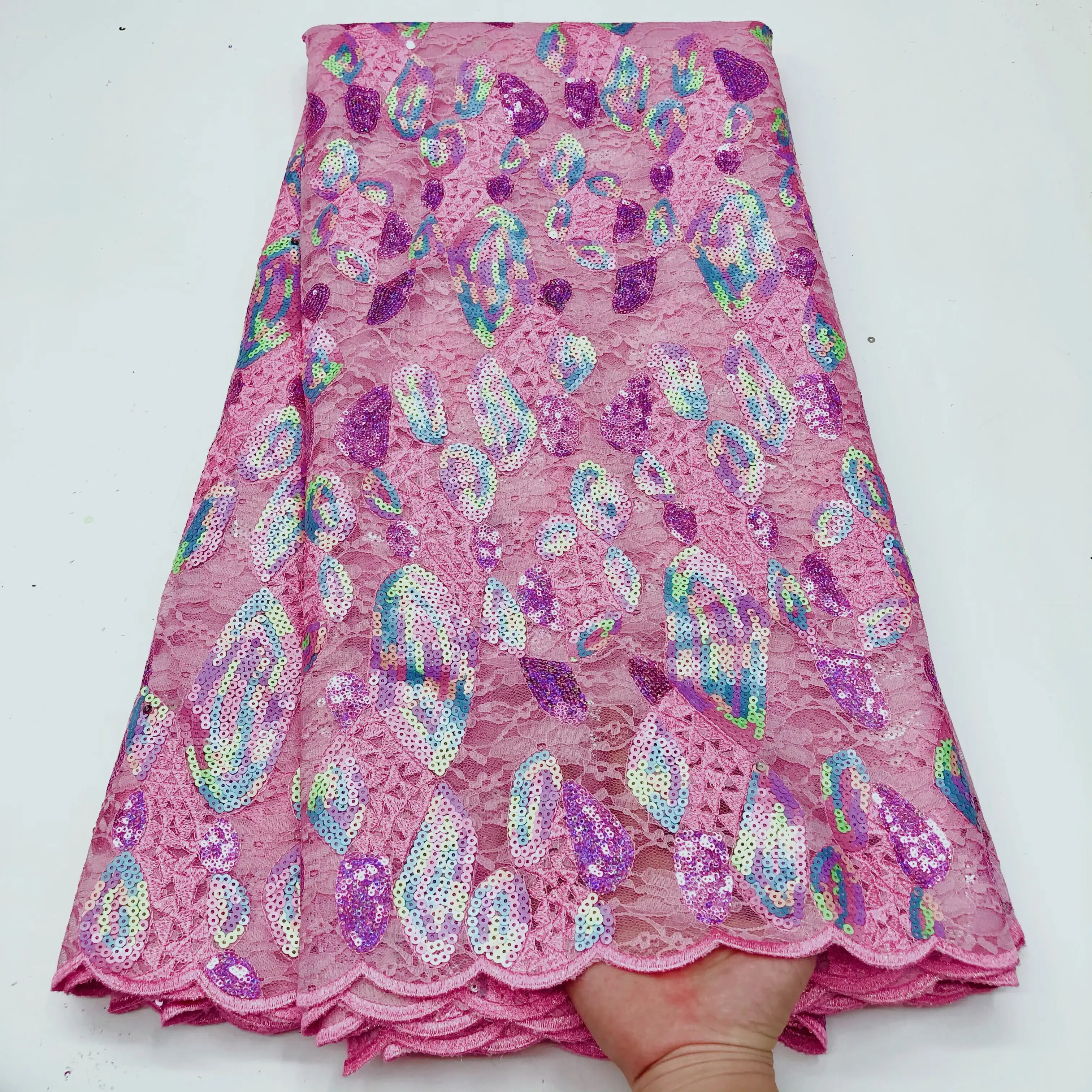 

Latest Pink Sequins African Organza Lace Fabric 2022 High Quality Nigerian Tulle Lace Fabric French Net Lace Fabric 5 Yards