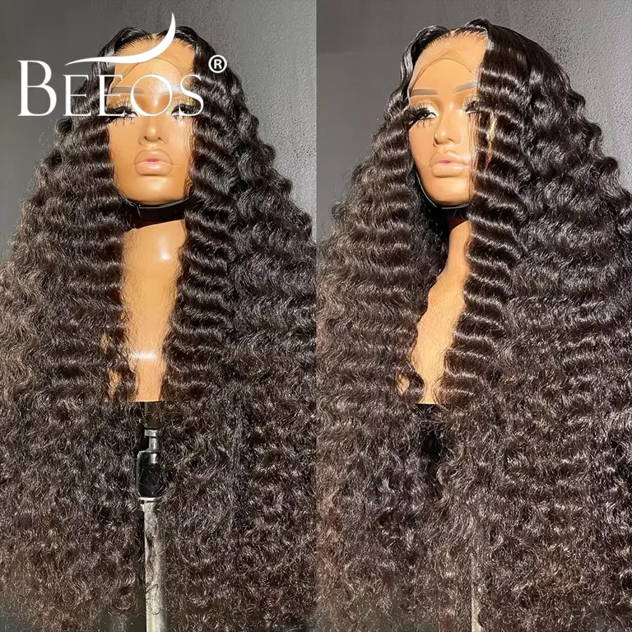 #1 Jet Black 13x6 HD Lace Frontal Human Hair Wigs Deep Wave Wigs Ultra Fitted Brazilian Virgin Hair Middle Part Bleached Knots view 5