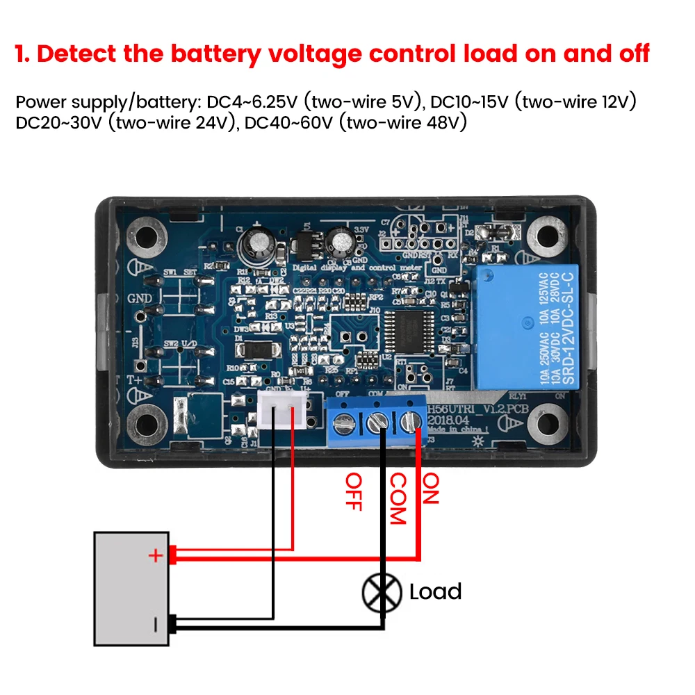 12V 24V 48V DC Woltomierz Moduł Sterowania Napięcia Przekaźnik Przełącznik Przepięcia Zabezpieczenie Podnapięciowe Cyfrowy Wyświetlacz LED