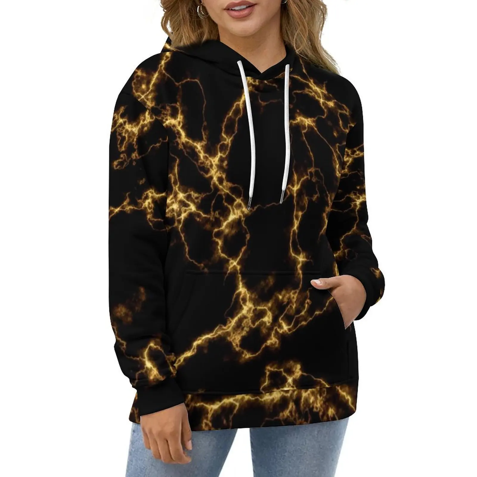 Elegant Golden Marble Hoodies Cool Black Gold Gorgeous Marbles Streetwear Casual Pullover Hoodie Hooded Sweatshirts Gift Idea