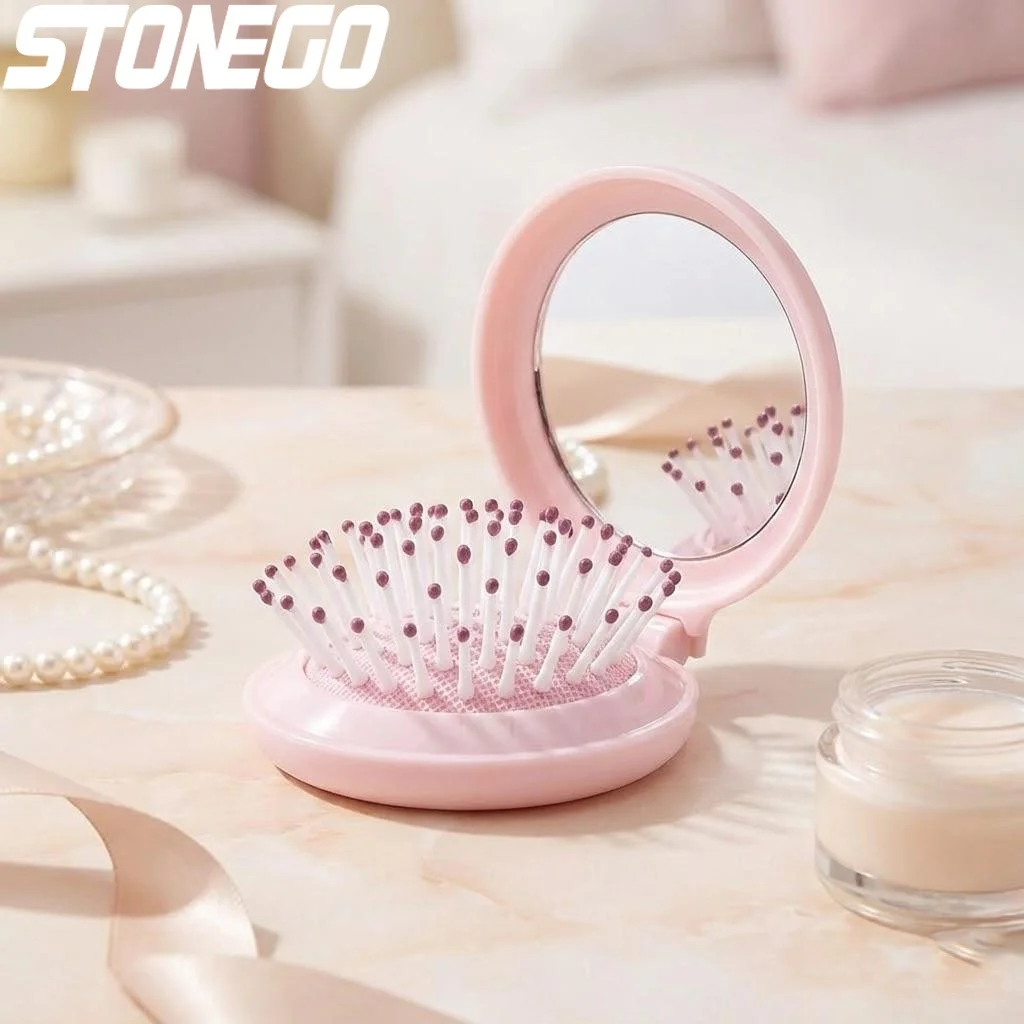 Portable Folding Mirror Comb for Travel Compact Hair Styling Tool Unisex On the Go Beauty Essential Hair Care