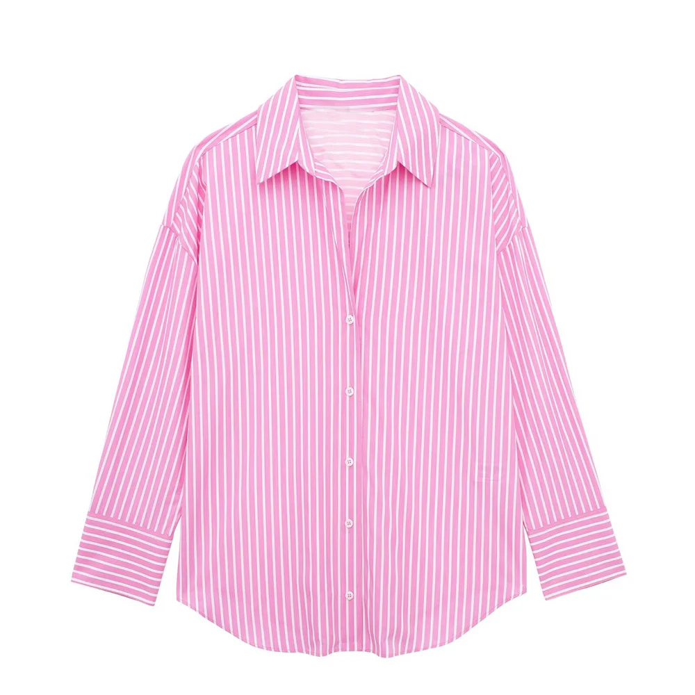 PB&ZA 2024 Spring Summer New Women's Fashion Versatile Elegance Basic Striped Poplin Shirt