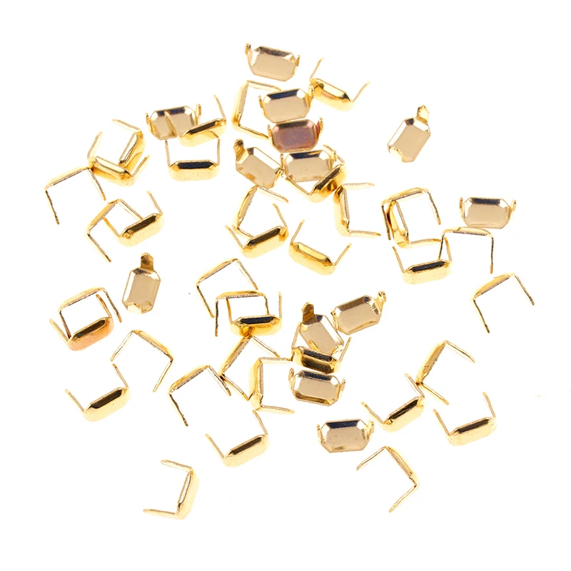 50PCS Brass Leather Staples Two Prong For Belt Loops Keeper Connect Craft Fastener Hardware Accessories