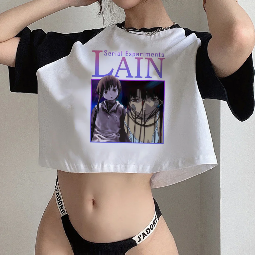 Serial Experiments Lain fairy grunge  aesthetic crop top Woman fairycore cyber y2k vintage Harajuku cropped tshirt