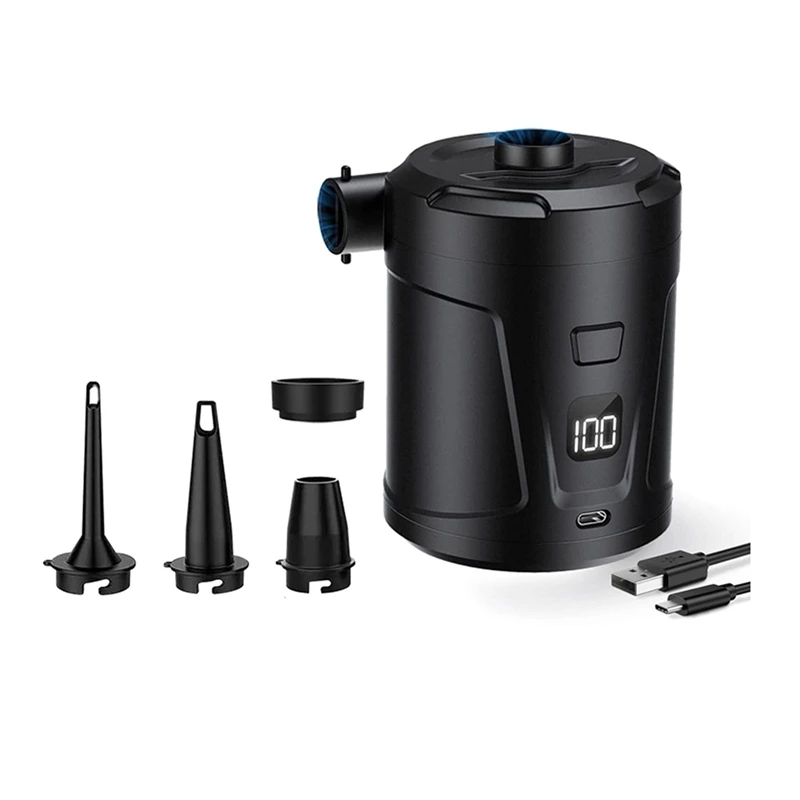 Bomba de aire eléctrica con carga USB, Mini inflador de 5200Mah, 4300Pa, 3 boquillas para cojines inflables, camas de aire