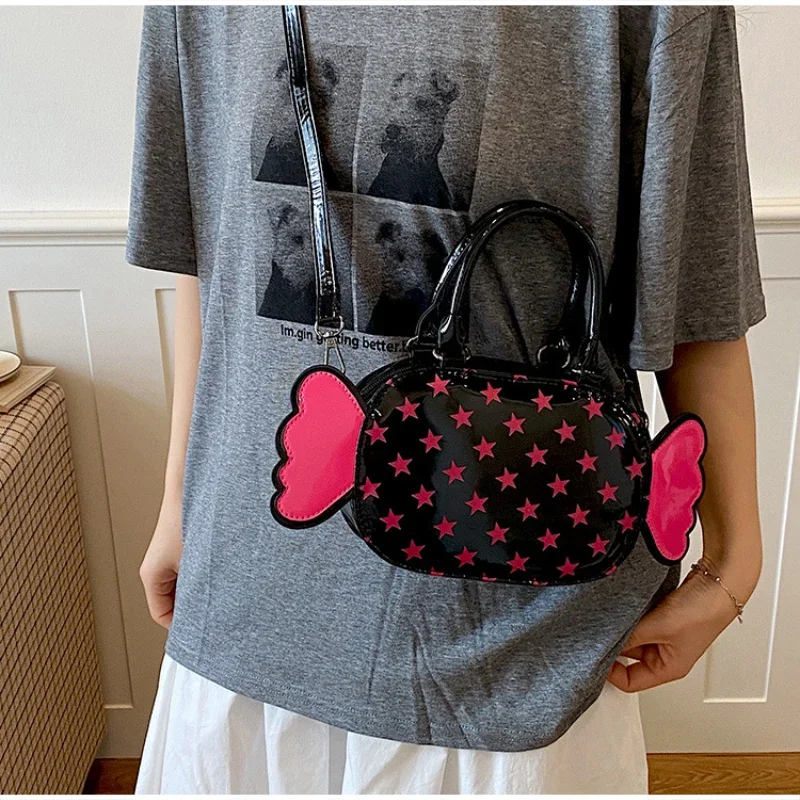 Ausgefallene Bonbon-Bartform Gepunktete Crossbody-Schultertasche, Damen-Umhängetasche, Leichte Handytasche, Niedliche Farbkontrast-PU-Handtasche – Detail 22