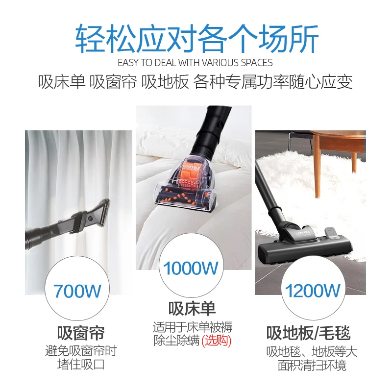 YILI 220 فولت 2000 واط مكنسة كهربائية أفقية عالية الطاقة السجاد العث شفط التربة الصغيرة مكنسة كهربائية محمولة