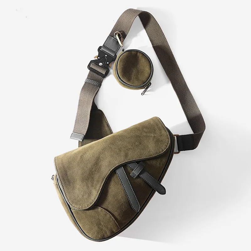 Vintage Canvas Wash Saddle Bag for Men and Women, One Shoulder Crossbody Bag, Handmade Chest Bag