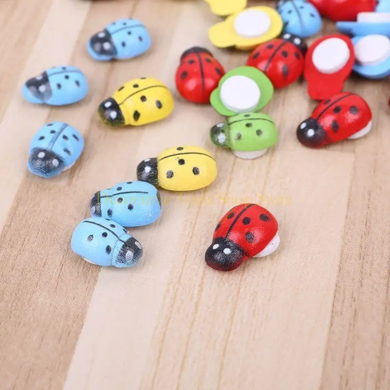 QX2E 100pcs Mini Ladybugs Shaped Stickers Miniature Ornament DIY Fairy Garden Decor