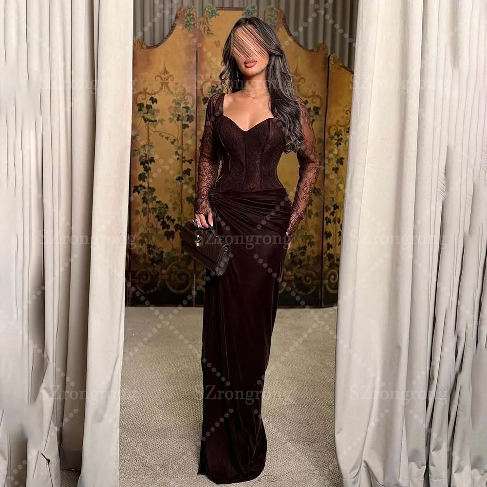 Abito da sposa arabo saudita in pizzo con spalle scoperte su misura Guaina Abito da sera con maniche lunghe a pieghe sexy senza schienale e pieghe Hü