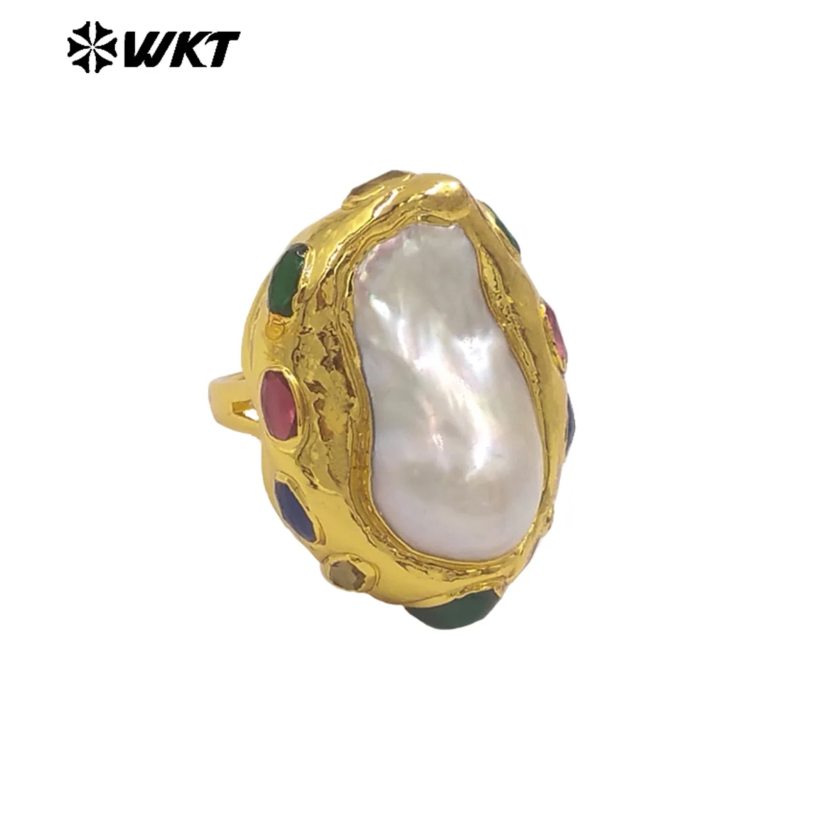 

WT-MPR145 Retro Commuter Jade Pearl Classic Design US7 Irregular Shape Ring For Women Jewelry ACC