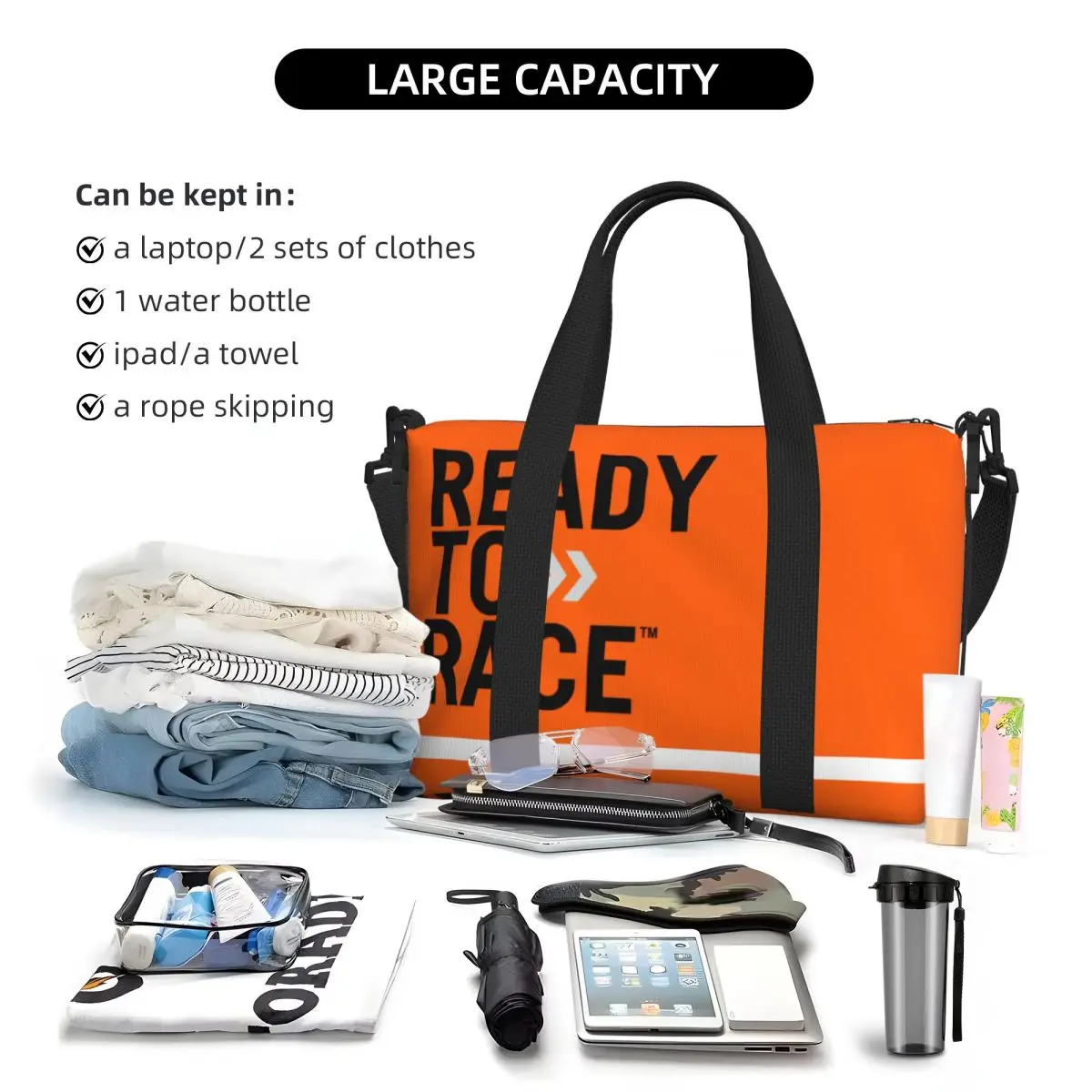 Custom Large Ready To Race Logo Tote Bag for Women Motorcycle Rider Racing Sport Shopper Shoulder Beach Gym Travel Bag