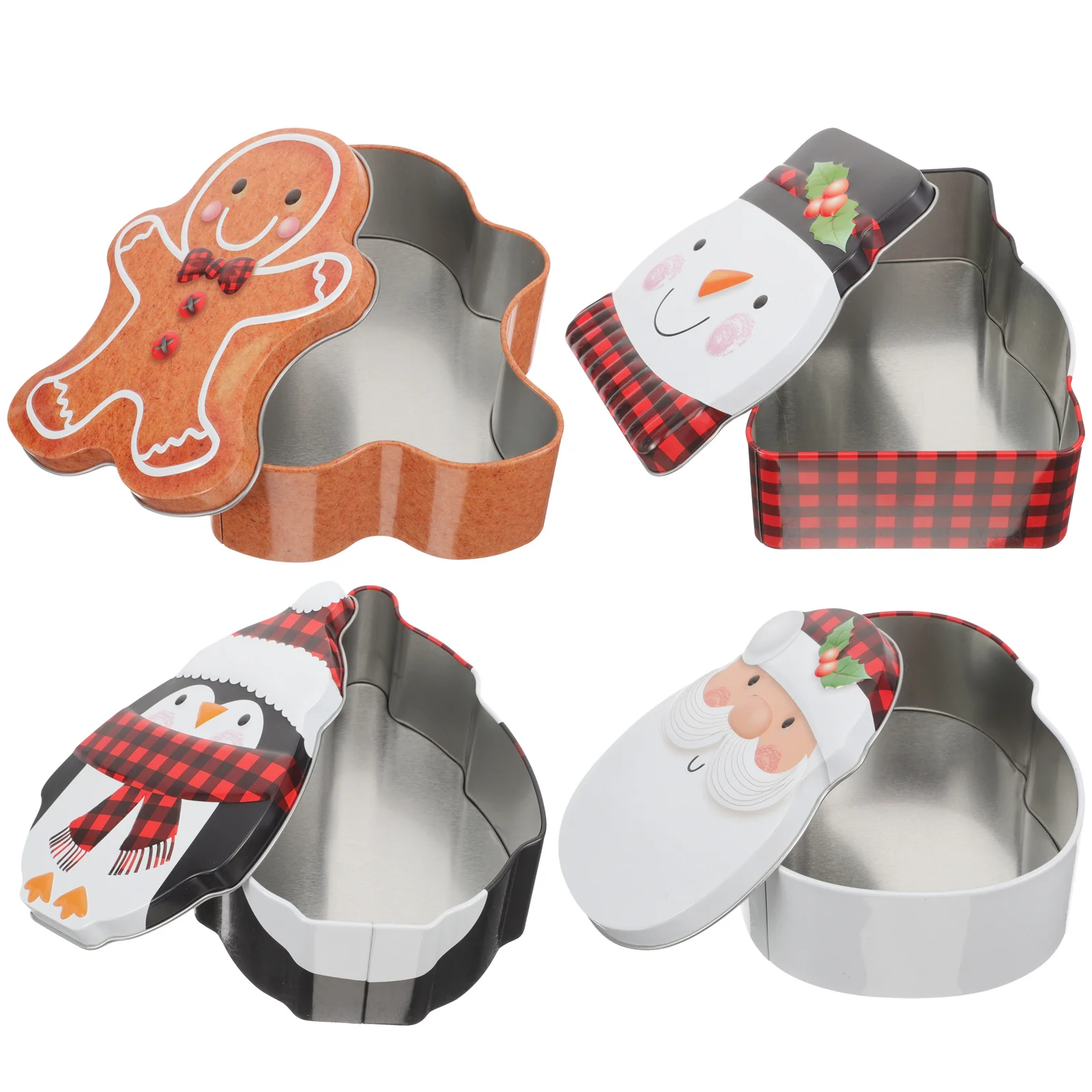 

4Pcs Candy Box Christmas Tinplate Gift Case with Festive Cartoon Design for Chocolate Storage Reusable Small Tins Holder