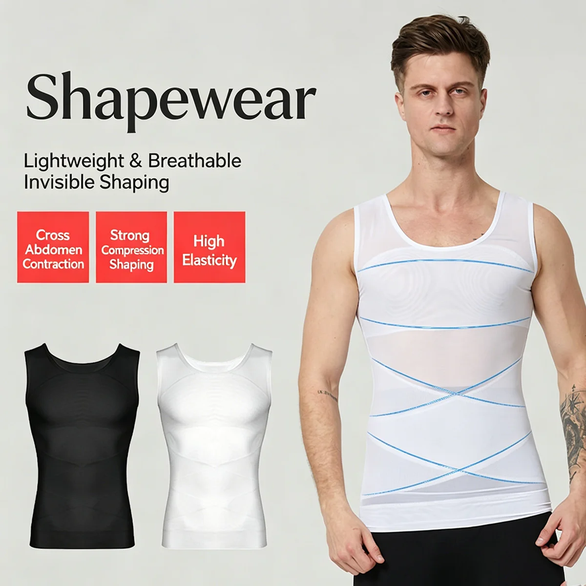 Men Compression Shirts for Men Shapewear Chest Abdomen Control Body Shaper Slimming Undershirt Workout Vest Tank Top