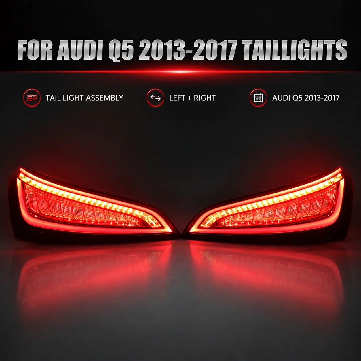 For Audi Q5 2013‑2017 Rear Tail Light Brake Turn Signal Lamp Waterproof Replacement Assembly Auto Light Part