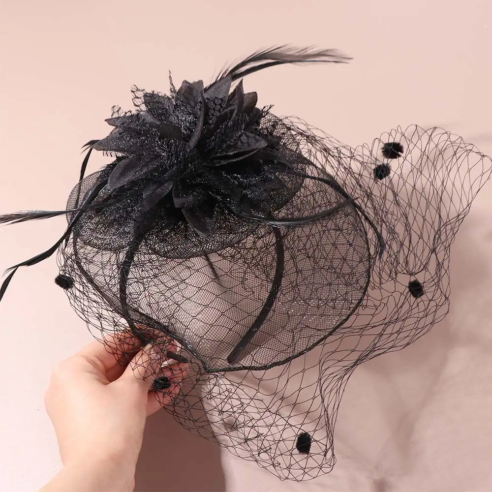 Fashion French Style Bride Veil Hairdband Wedding Hepburn Bridal Headband Flowers Feather Mesh Veil Face Cover Headdress