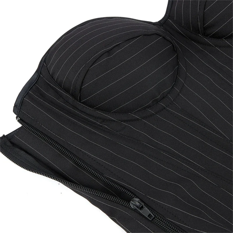 Sexy Women Corset Bustiers Strapless With Bra Black Striped Corsets Office Lady Corselet Gothic Side Zipper Korsett Lingerie