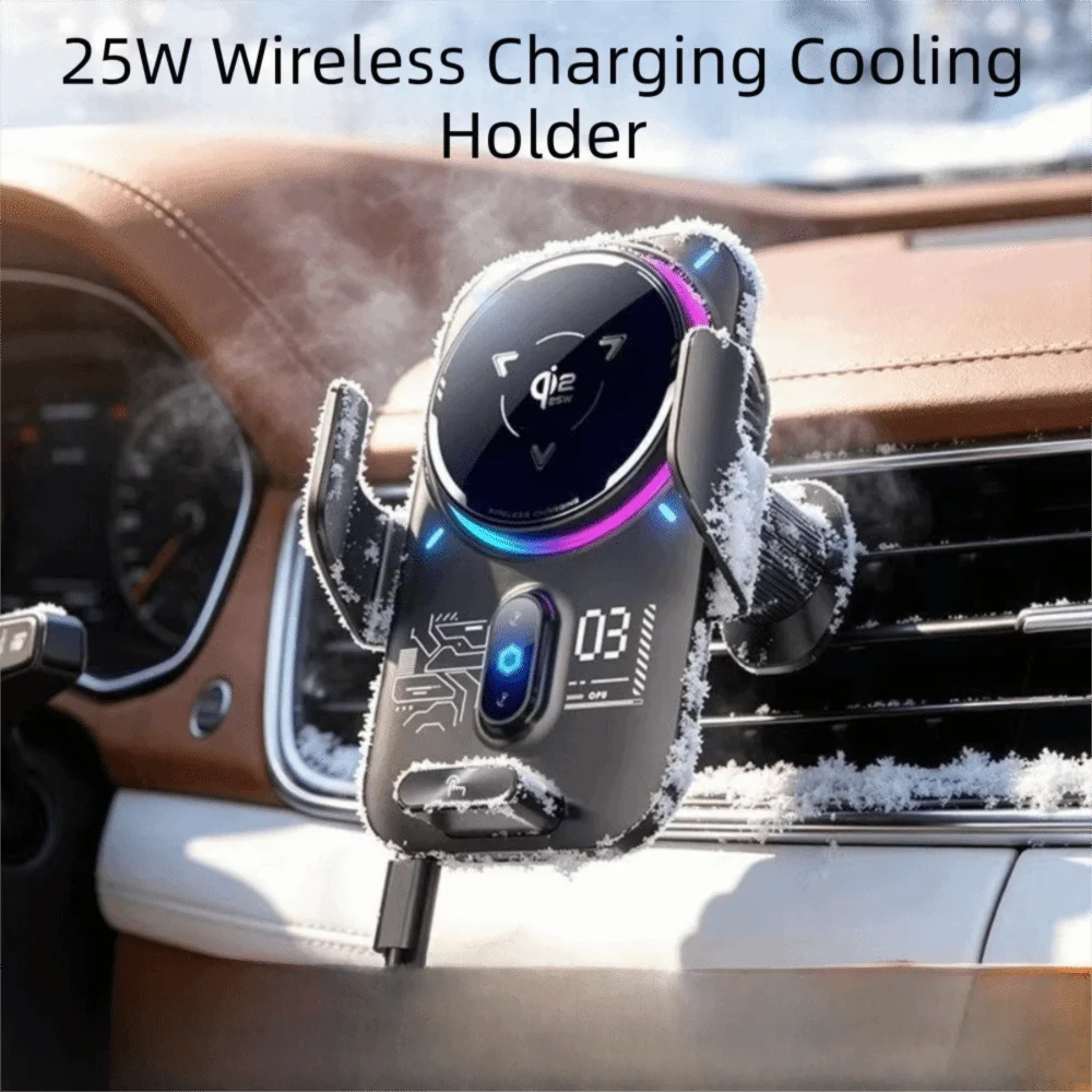 Magnetic Wireless Car Charger Fast Charging Automatic Cooling Auto Induction Wireless Charger 2-in-1 Semiconductor Cooling